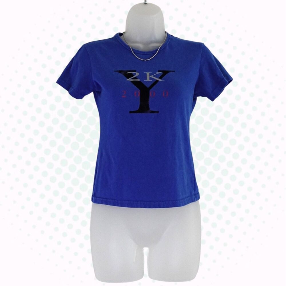 Vintage 90s Royal Blue Year 2000 Y2K T-Shirt Graphic Size Size M